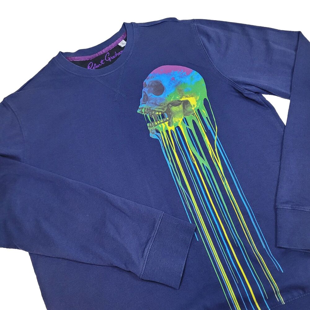 Robert Graham GLEGG Dripping Skull Long Sleeve T-Shirt Mens Med. Tee Blue Crew
